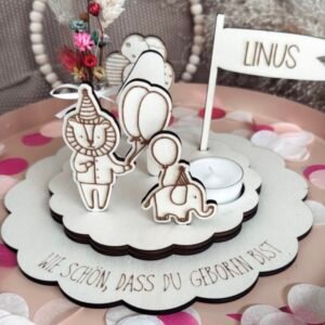 Kerzenteller mit Fahne, Torte & Ente zum Kindergeburtstag