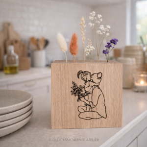 Flower Cube Eichenholz - Mama - Tochter - personalisiert