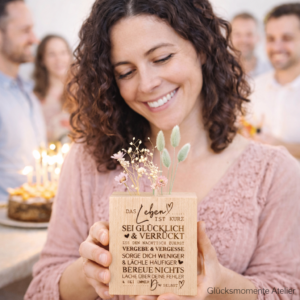 Flower Cube XL Eichenholz - Das Leben ist zu kurz